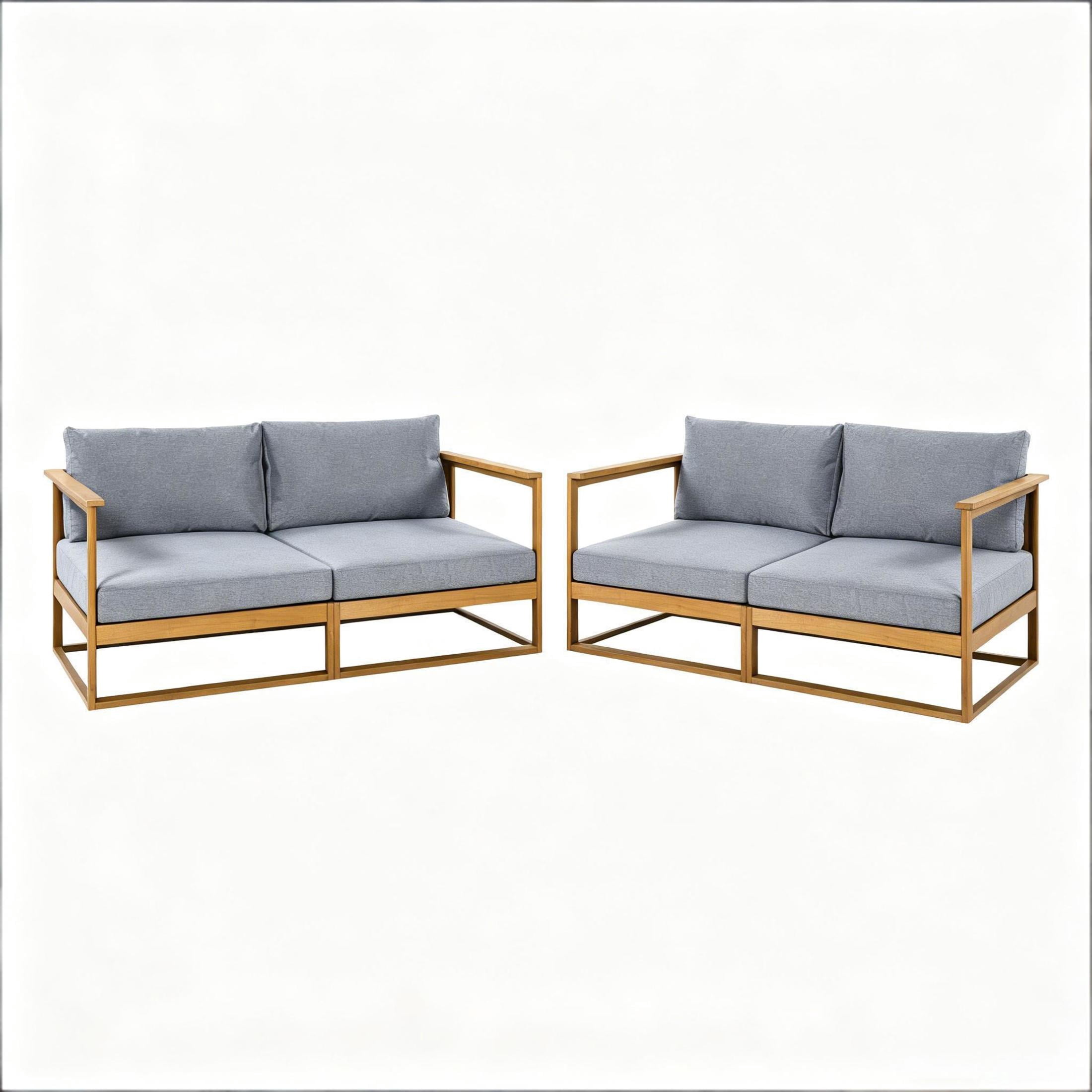 Christopher Knight Home Modern Outdoor Double Daybed, Acacia Wood Frame with Cushions, Teak+Gray, Set of 2