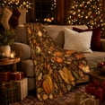 thumbnail image 3 of Harvest Pumpkin Leaf Flannel Blanket for Living Room and Cabin, Brown Orange White Pumpkin Maple Berry Acorn Wildflower Artwork, Home Decor, Gift for Fall Harvest Lovers, 3 of 9