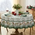 thumbnail image 5 of Christmas Holiday Holly Pinecone Hunter Green Border 70 inch Round Fabric Dinner Tablecloth, 5 of 8