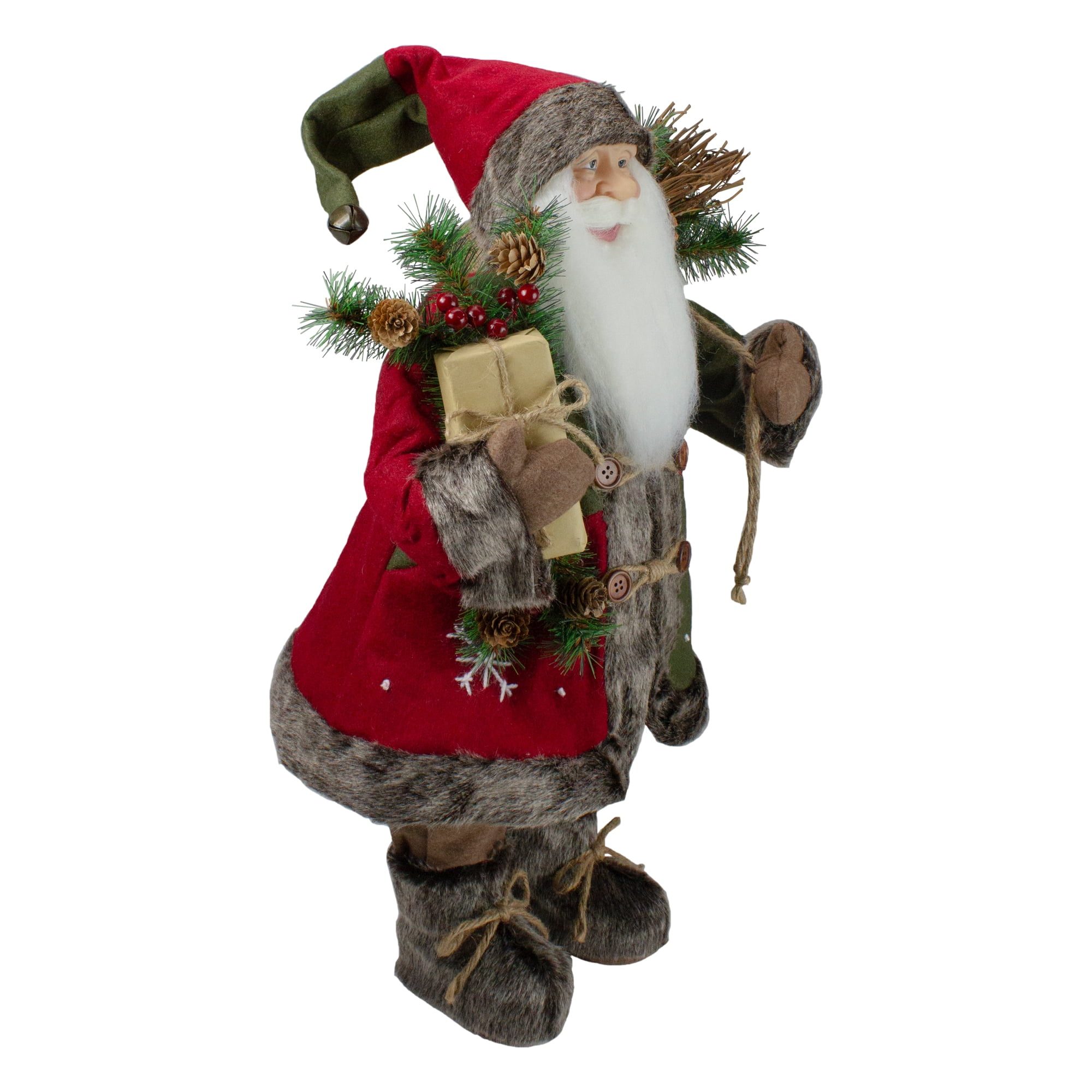 24" Country Rustic Standing Santa Claus Christmas Figure with Knitted Snowflake Jacket