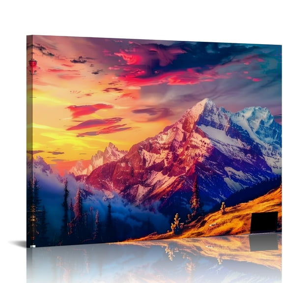 Sunset Mountains Canvas Prints Wall Art Home Decor Ready to Hang - Perfect Gift for Various Occasions 16x12in