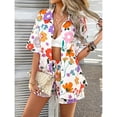 thumbnail image 7 of Laipiong Women's Casual Shorts Set Boho Floral Printed Short Sleeve Button Down Cropped Outfits Summer Beach Wear Suits 2 piece outfits for women, 7 of 7