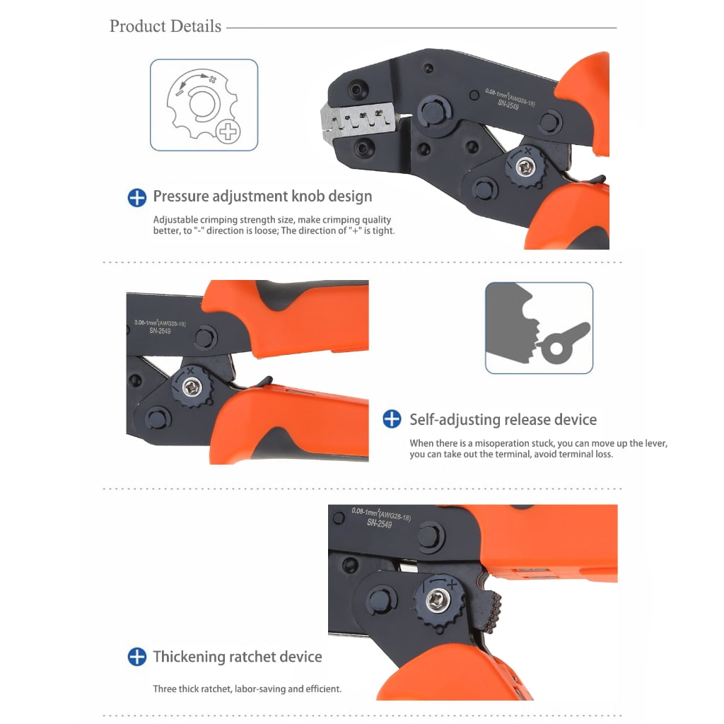 Yokua SN-2549 Pin Crimping Tool 2.54mm 3.96mm 4.8mm AWG28-18 0.08-1mm² Terminals