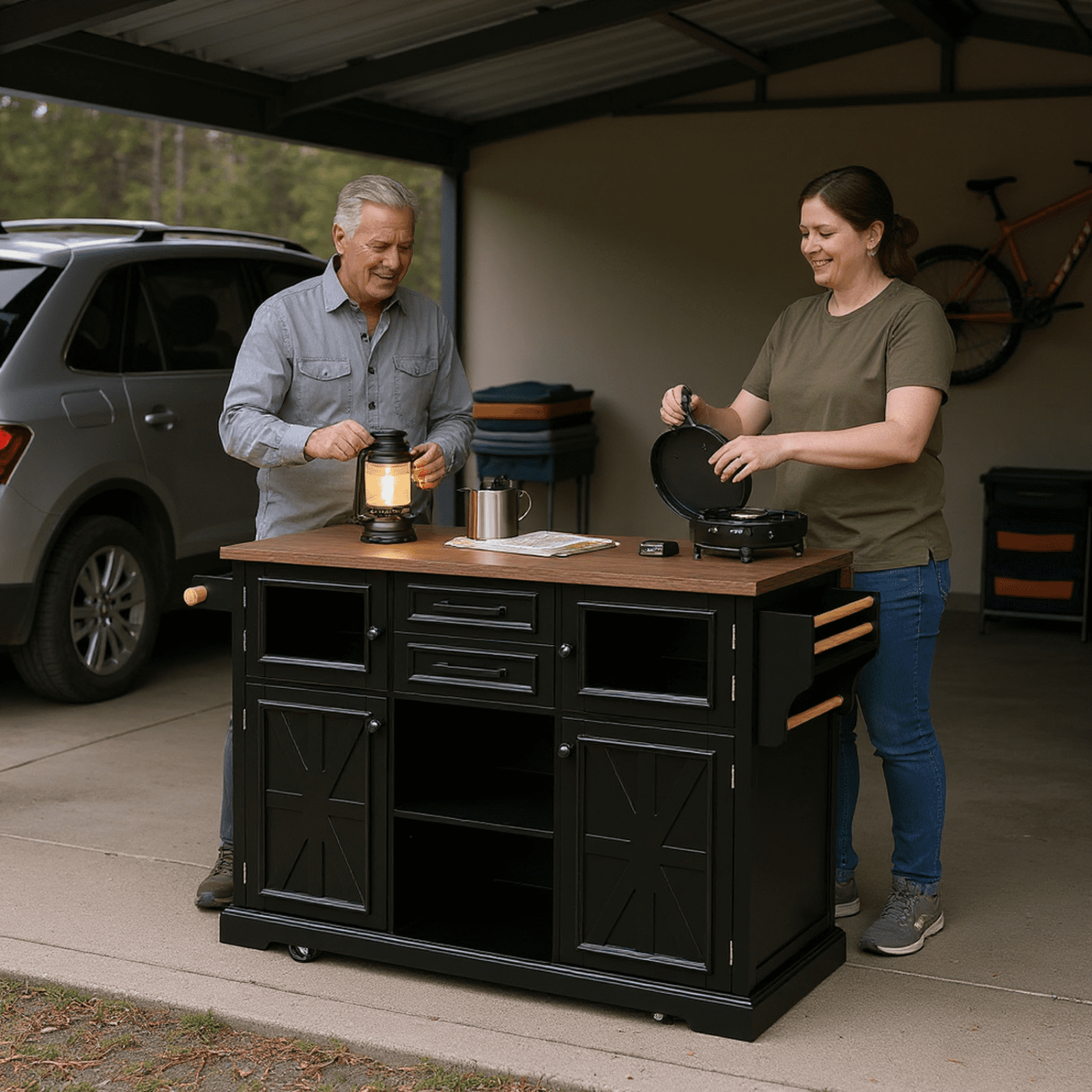 Homy Casa Rolling Garage Storage Cabinet with Drop Leaf, Charging Station for Office Gym, School