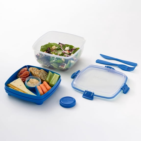 Rubbermaid Pack & Go 1.1 L Salad Container with Divided Insert Tray and Dressing Pot, Meal Prep Containers