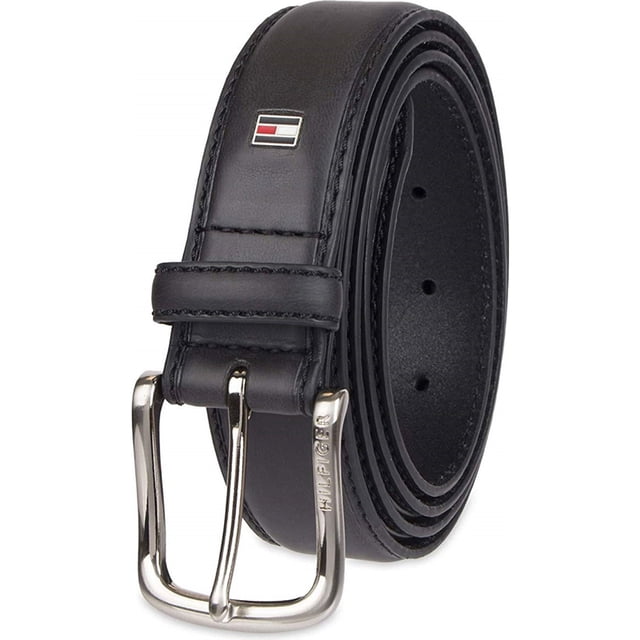 Tommy Hilfiger Cinturón de punto en contraste para hombre, negro, 34