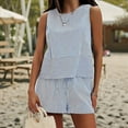 thumbnail image 4 of Conjunto de Dos Piezas de Verano para Mujer: Camiseta Sin Mangas y Pantalones Cortos A Juego, Chándal de Algodón A Rayas, Rayas Azules, Talla XXL, 4 of 7