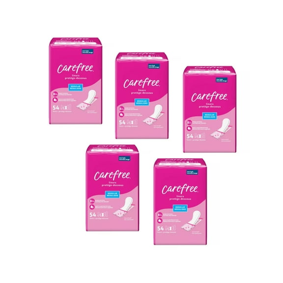 5 Packs Carefree Panty Liners Regular Liners Wrapped, 54 Count