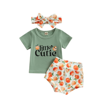 

Bagilaanoe 3pcs Newborn Baby Girl Short Pants Set Letter Print Short Sleeve T-Shirts Tops + Shorts + Headband 6M 12M 18M 24M Infant Casual Summer Outfits