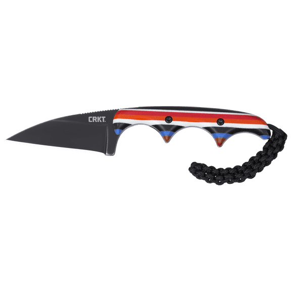 CRKT Minimalist Wharncliffe Everyday Carry Fixed Blade Knife with Sheath: D2 Plain Edge Blade, Multicolor G10 Handle, 2385G