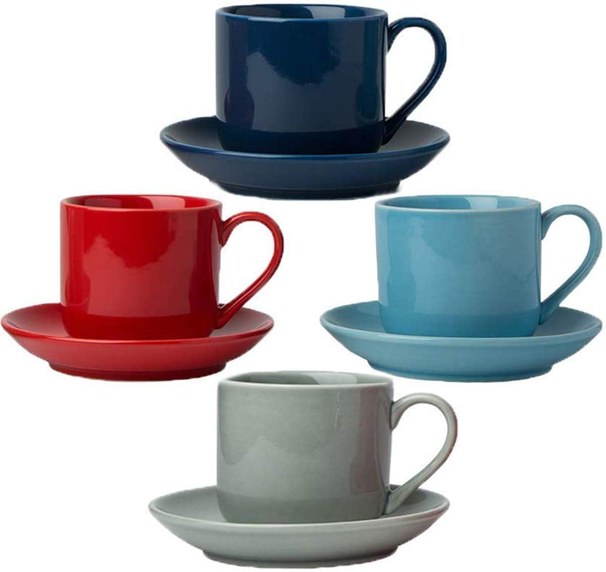 4oz. Espresso Cups Set of 4 with Matching Saucers - Premium Porcelain