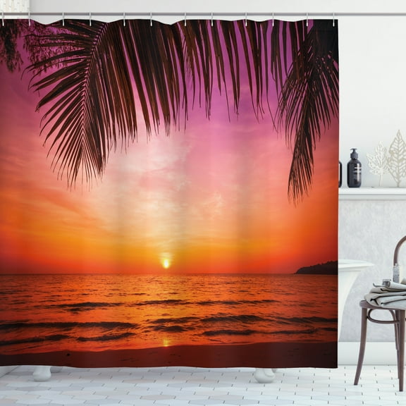 Ambesonne Tropical Shower Curtain, Coconut Palm Tree Leaf, 69"Wx70"L, Pink Orange
