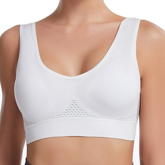 huanledash U-Neck Wide Shoulder Strap High Elasticity Shockproof Sports Bra Women Hollow Mesh Back Yoga Vest Bra
