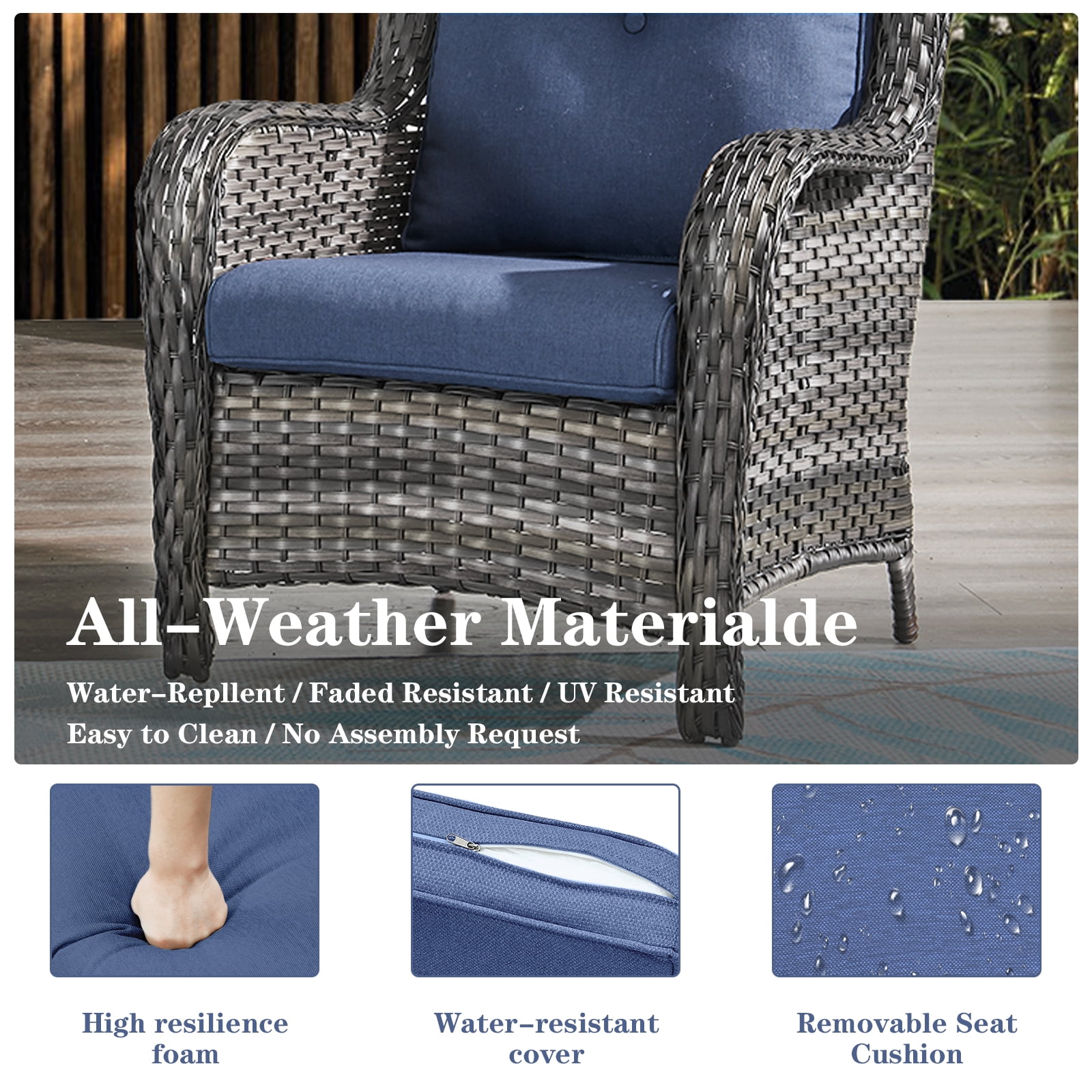 Terraloom 2-Piece Deep Seat Cushion Set, 22 x 25, Water Repellant, Fade Resistant, Deep Seat Bottom and Back Cushion for Chair, Sofa, and Couch
