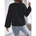 thumbnail image 5 of Women Jacquard Pattern Crew Neck Front Self Tie Cutout Lantern Long Sleeve Loose Knit Sweater, 5 of 9