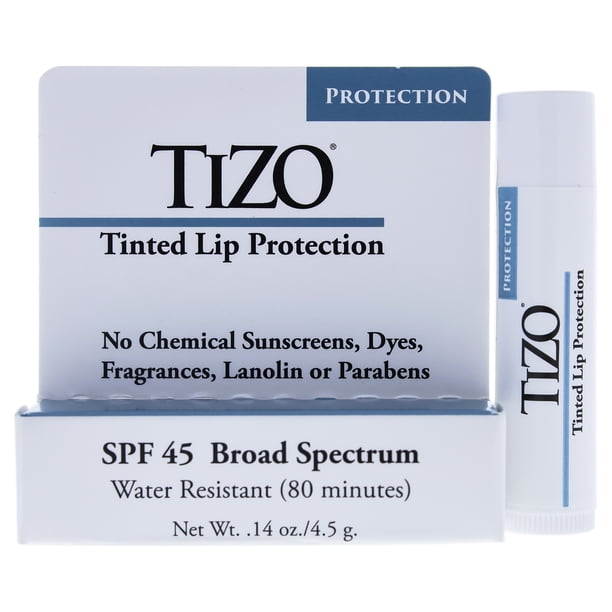 Protección labial con color SPF 45 de Tizo para unisex - Bálsamo labial de 0,14 oz
