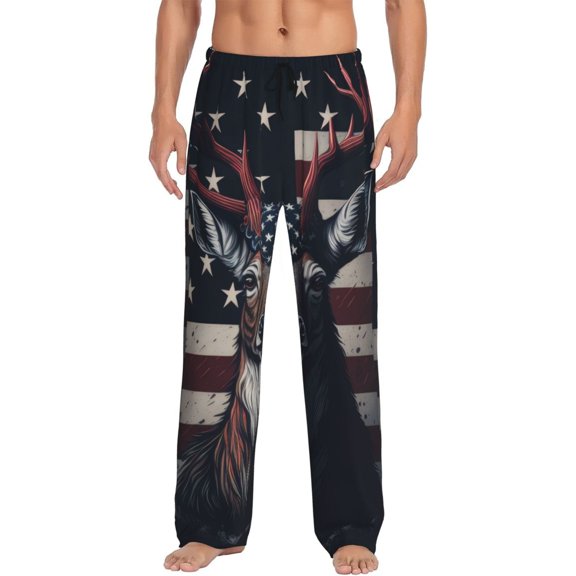 Hirioo Vintage American Deer for Men's PJ Pajama Pants Sleep Pants Men's Home Trousers with Pockets,S-3XL-Small