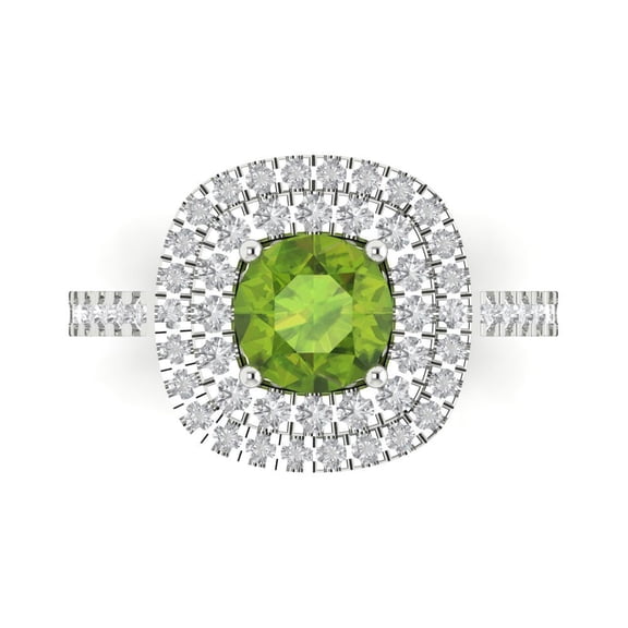 Solitaire with Accents Engagement Ring for Women - 1.615ct Natural Peridot in 14K White Gold Promise Ring