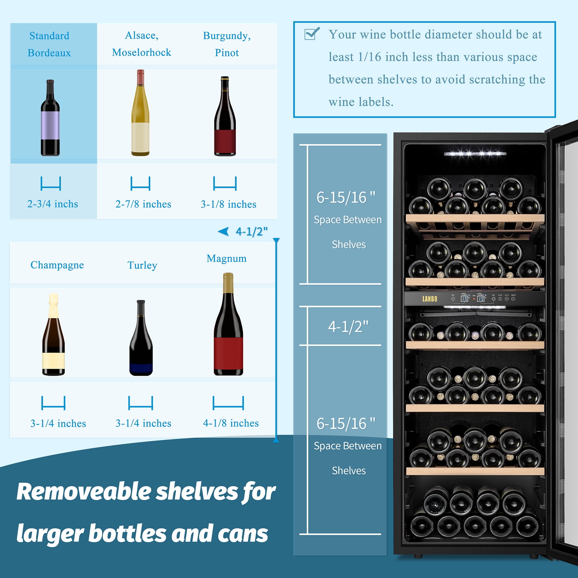 Lanbo 20 inch 64 Bottle Dual Zone Freestanding Wine Cooler