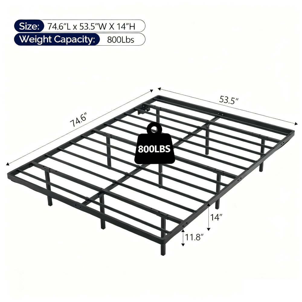Tcbosik Full Size Floating Bed Frame, Heavy Duty Platform Bed with Power Outlet and LED Strip Light, Easy Assembly, Black