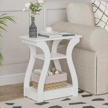 End Table Set of with Charging Station Side Table with Ports and Outlets Nightstand End Table with Storage Shelf for Living Room Bedroom