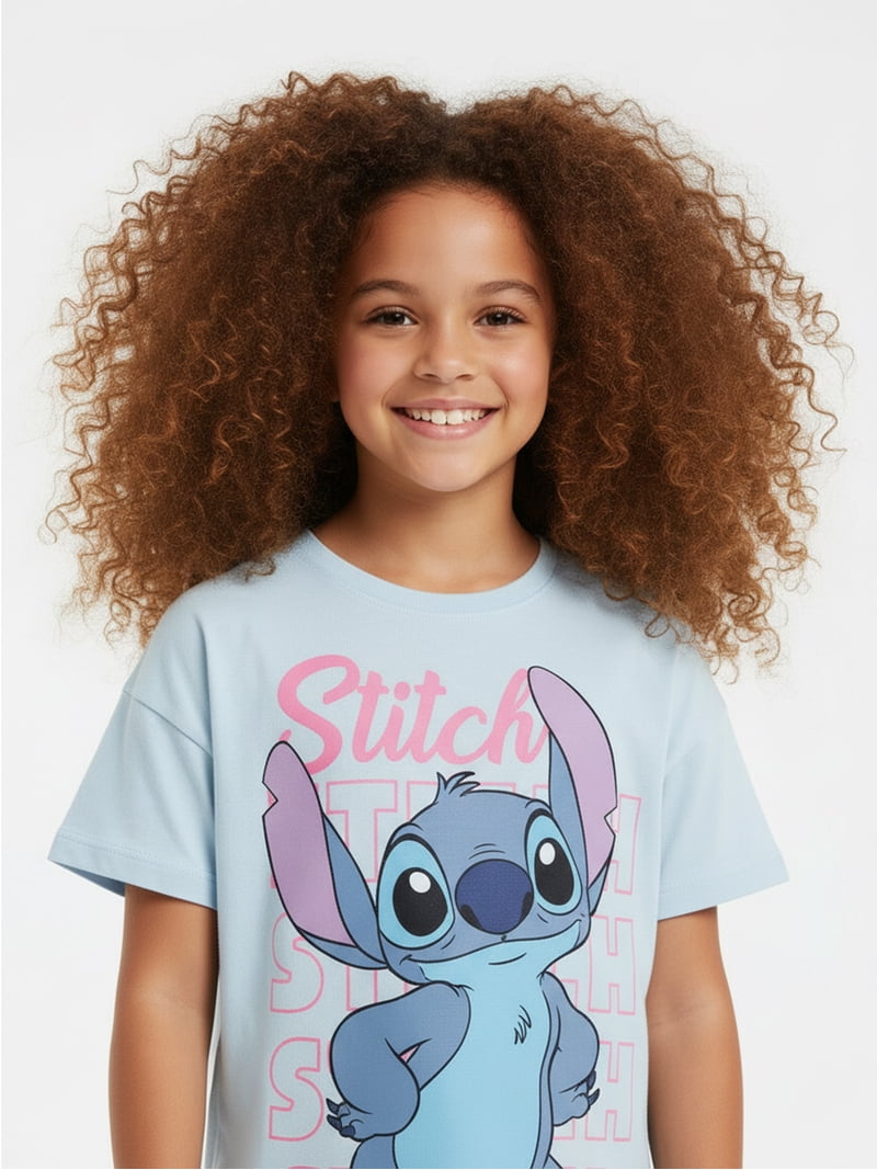 Disney Lilo & Stitch Girls Short Sleeve Graphic T-Shirt, Sizes 4
