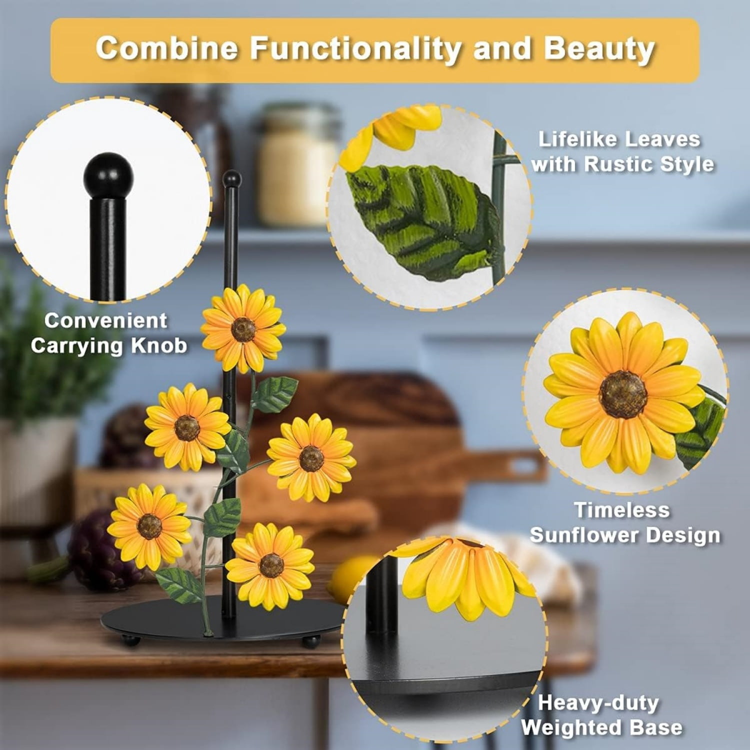 Sunflower Paper Towel Holder Sunflower Kitchen Decor and Accessories Yellow Farmhouse Paper Towel Holder Cute Kitchen Decor Sets Countertop Country Stuff Home Vintage Rustic Unique Counter Gift