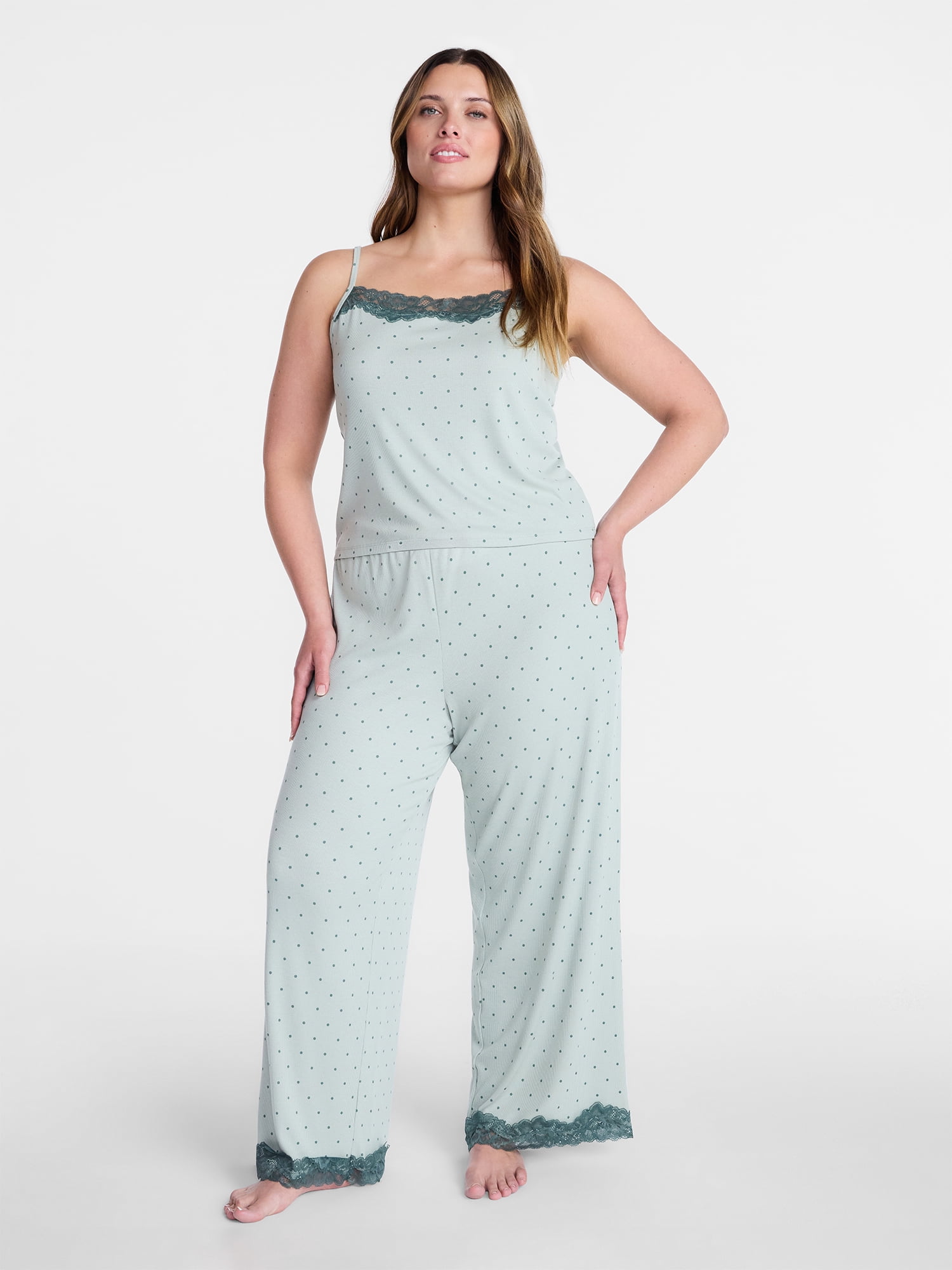 Joyspun Women’s Lace Trim Ribbed Pants, 30'' Inseam, Sizes XS-3X