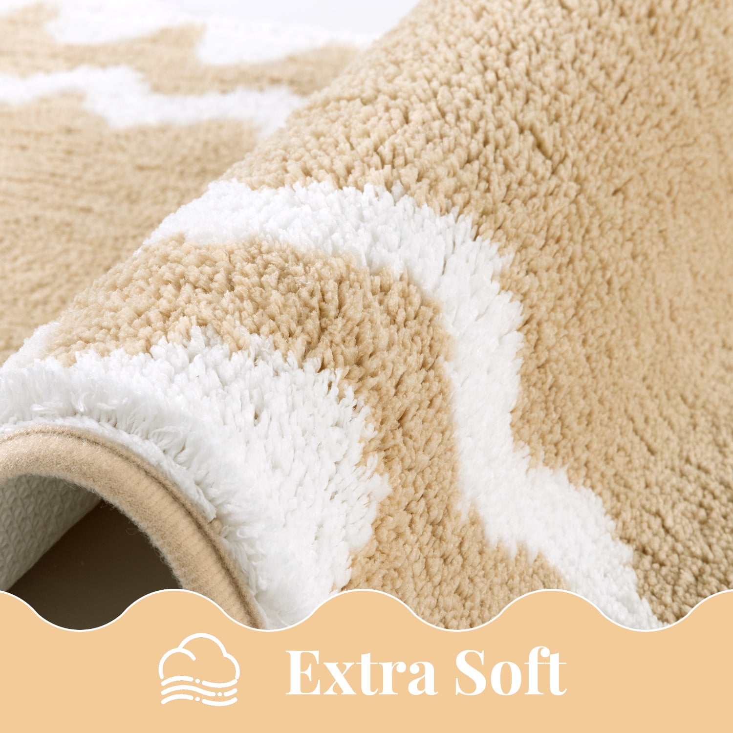 Findosom 4-Piece Bathroom Rugs Set,Non Slip Absorbent Bath Mat,Machine Washable Microfiber Quick Dry Bath Rug for Bathroom Bedroom Kitchen Shower Tub,Beige