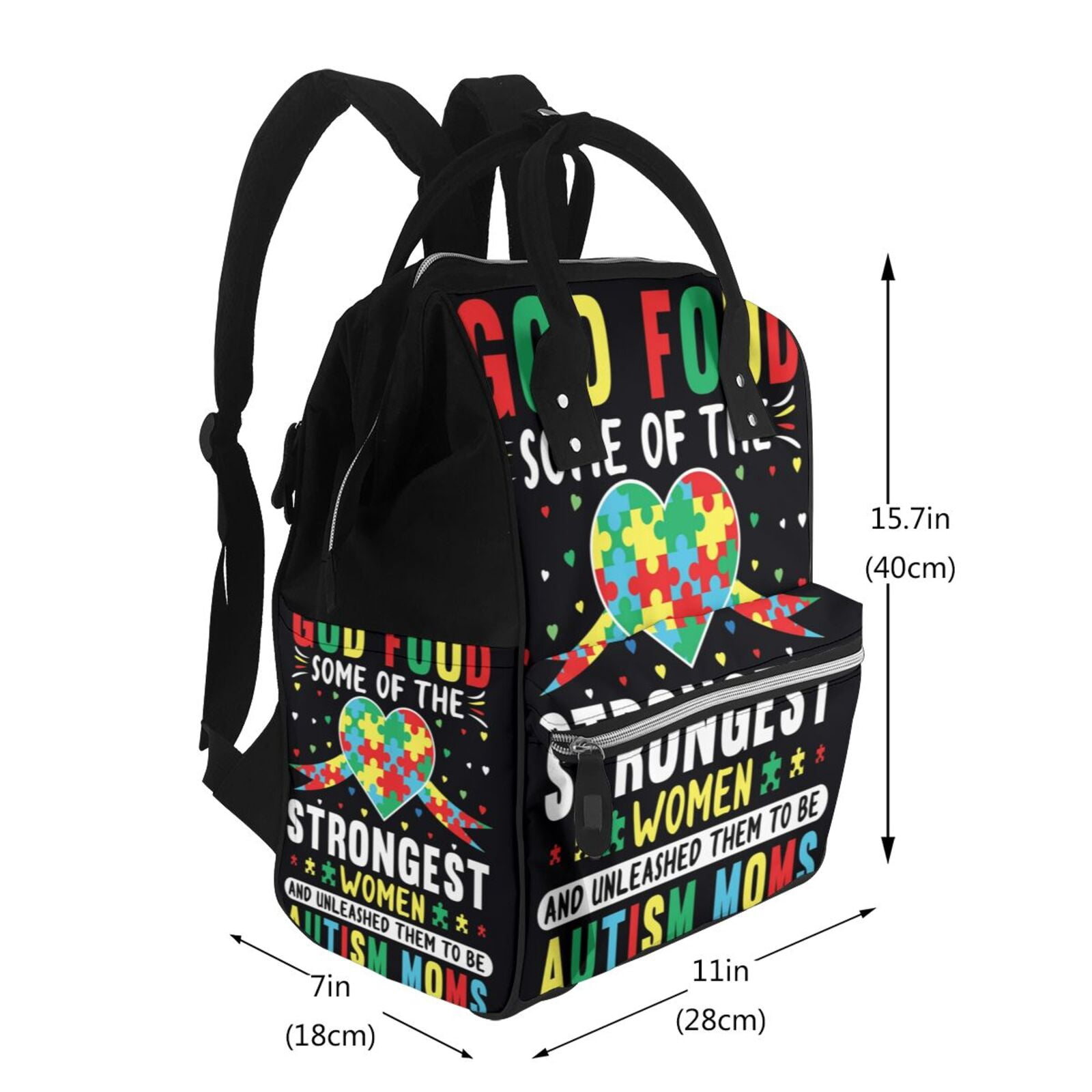 Ratiio I Love With Autism Mummy Backpack - Waterproof Twill Canvas, Large Capacity Diaper Bag with Multiple Pockets and Adjustable Straps