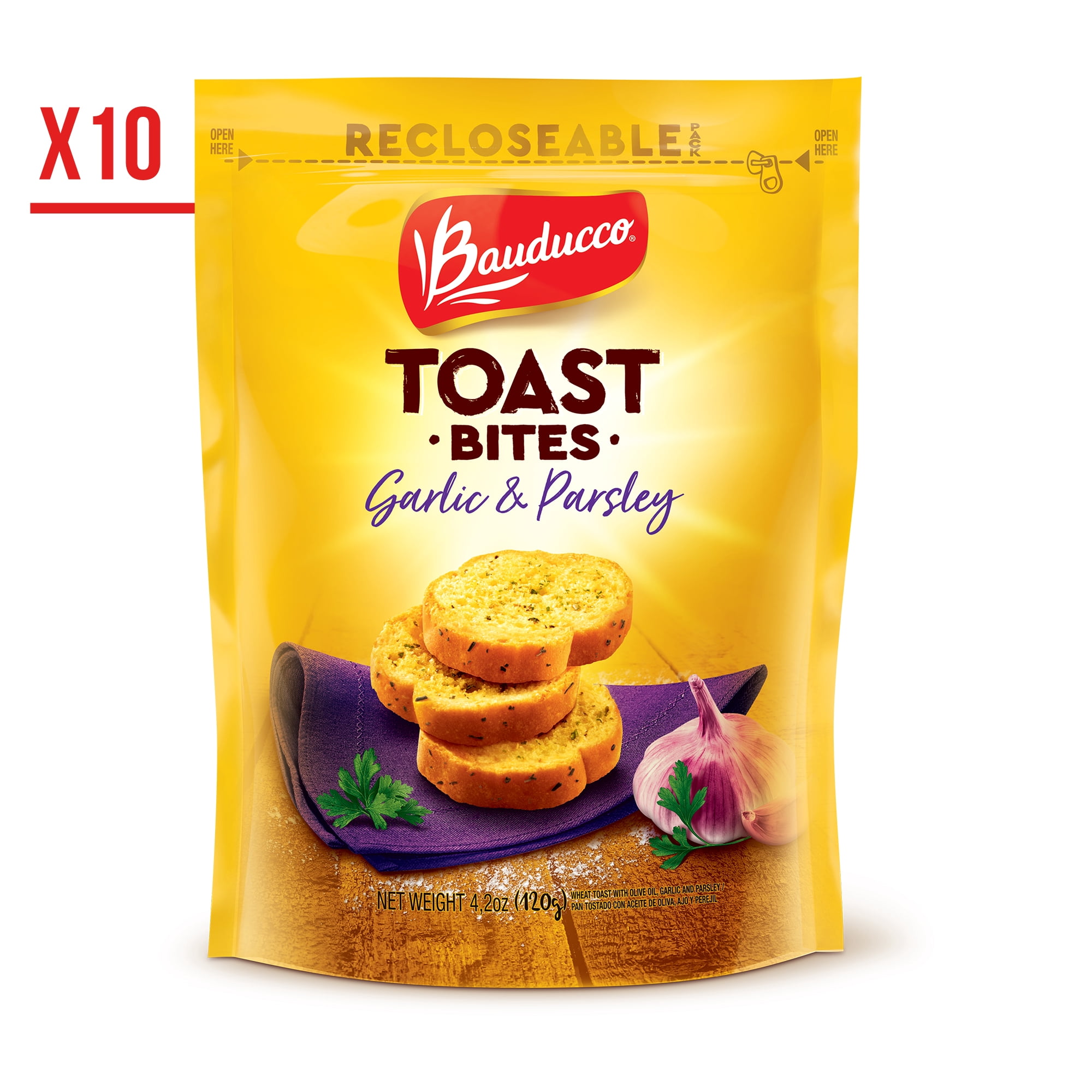 Bauducco Toast Bites Garlic & Parsley, Light & Crispy Toasted Bread Snack, 58.5oz (Pack of 10)