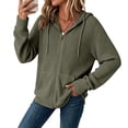 thumbnail image 5 of WULMLEO Women's Waffle Knit Full Zip Hoodies Long Sleeve Drawstring Hooded Sweatshirt with Pockets Army Green M, 5 of 6