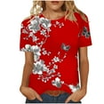 thumbnail image 2 of Odbmxy Womens Plus Tees Red Short Sleeve Summer Womens Top Floral Loose Party Casual Cute Tops, 2 of 7