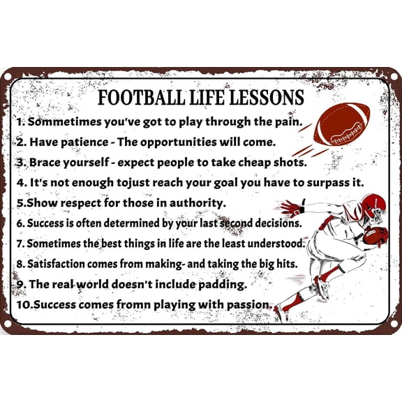 Football Life Lessons Metal Tin Sign for Home Bar Garage Room Office Vintage Wall Decor 8x12 Inch