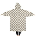 thumbnail image 2 of Oversized Wearable Blanket Hoodie,Beige and White Checkerboard Pattern Sherpa Blanket Hoodie with Super Pockets,Super Warm Fuzzy Pullover for Women & Men, 2 of 6