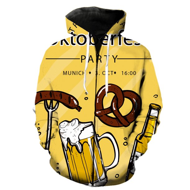 Sudadera con capucha y cremallera para hombre, diseño de festival de cerveza de dibujos animados, estilo Harajuku, gran oferta 2024, sudaderas de moda de gran tamaño, tops de primavera, estilo hip hop