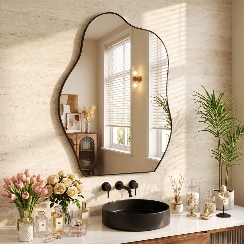 Easy4Home 22"x32" Frameless Bathroom Vanity Wall Mirror with Irregular Shape
