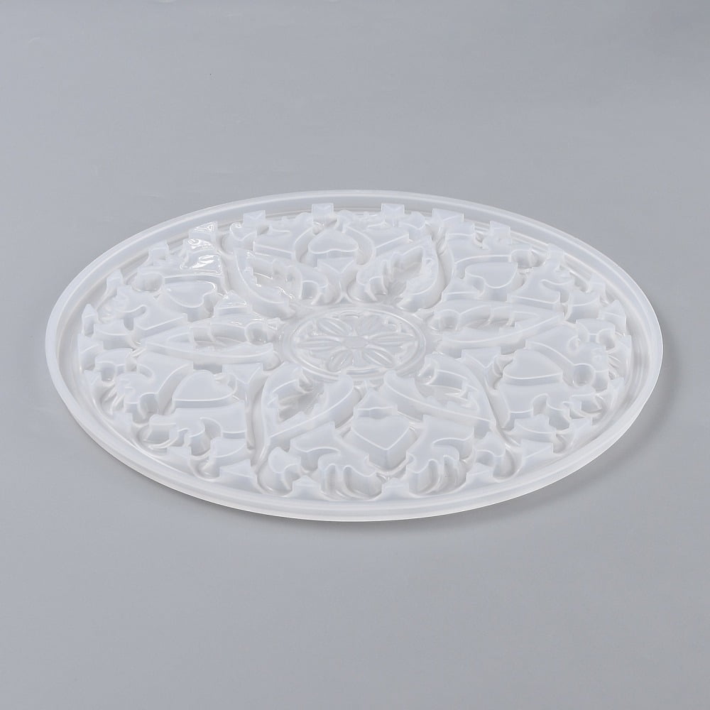 5 pc DIY Coaster Silicone Molds Resin Casting Molds For DIY UV Resin Epoxy Resin Craft Making Round with Mandala Pattern White 200x8mm Inner Diameter: 195mm