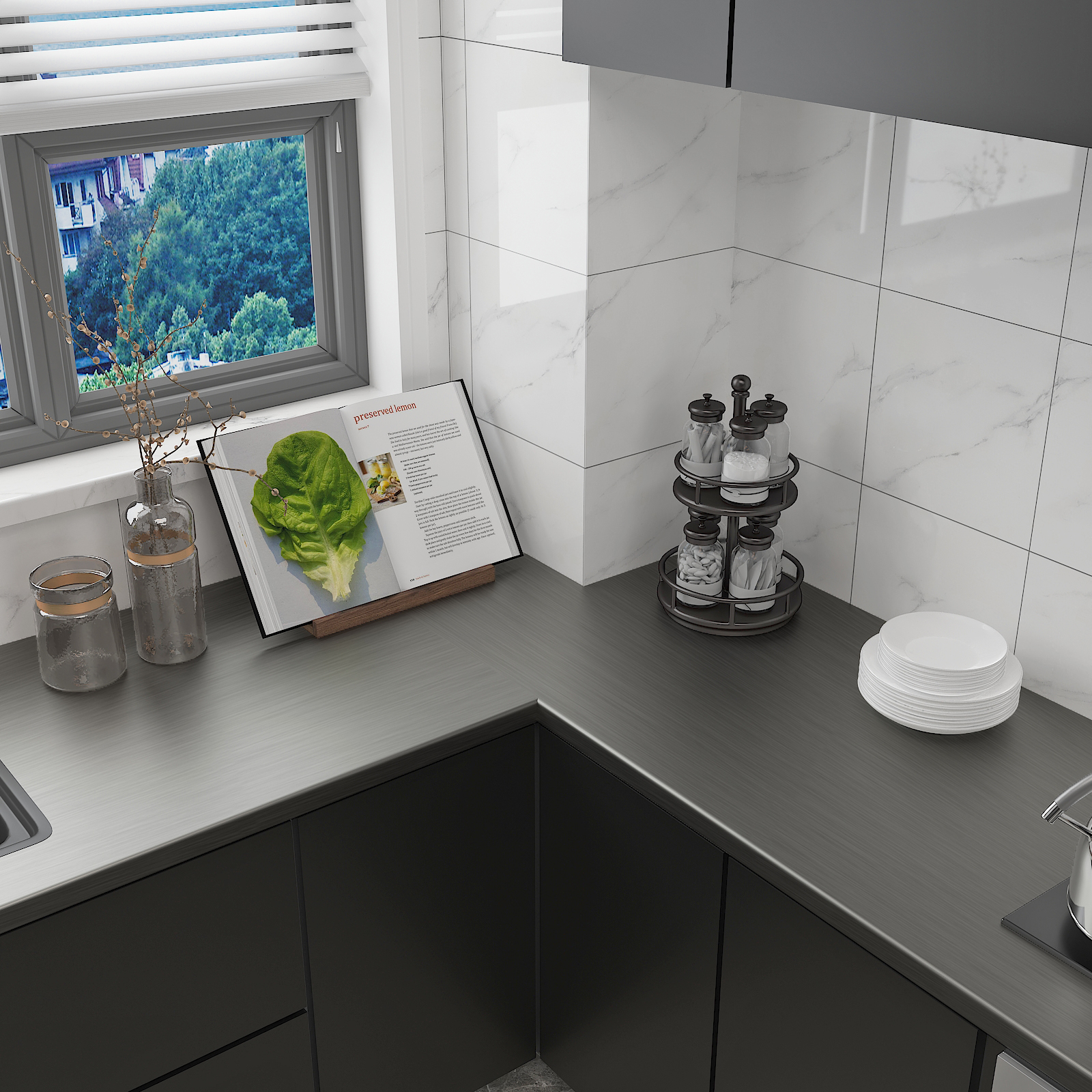 CHIHUT Dark Grey Stainless Steel Contact Paper for Countertop Waterproof 17.7"x236" Metallic Grey Peel and Stick Wallpaper for Kitchen Rust Resistant Removable Metal Vinyl Roll for Cabinets Bathroom