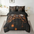 thumbnail image 2 of Manfei Gaming Bedding Comforter Set 7pcs,Geometry Grid Queen Bedding Sets,Gradent Orange Black Queen Sheet Sets For Boy,Microfiber Room Decor Reversible, 2 of 7