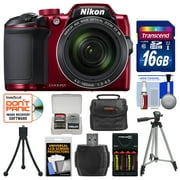 Angle View: Nikon Coolpix B500 Wi-Fi Digital Camera (Red) with 16GB Card + Case + Batteries & Charger + Tripod + Kit