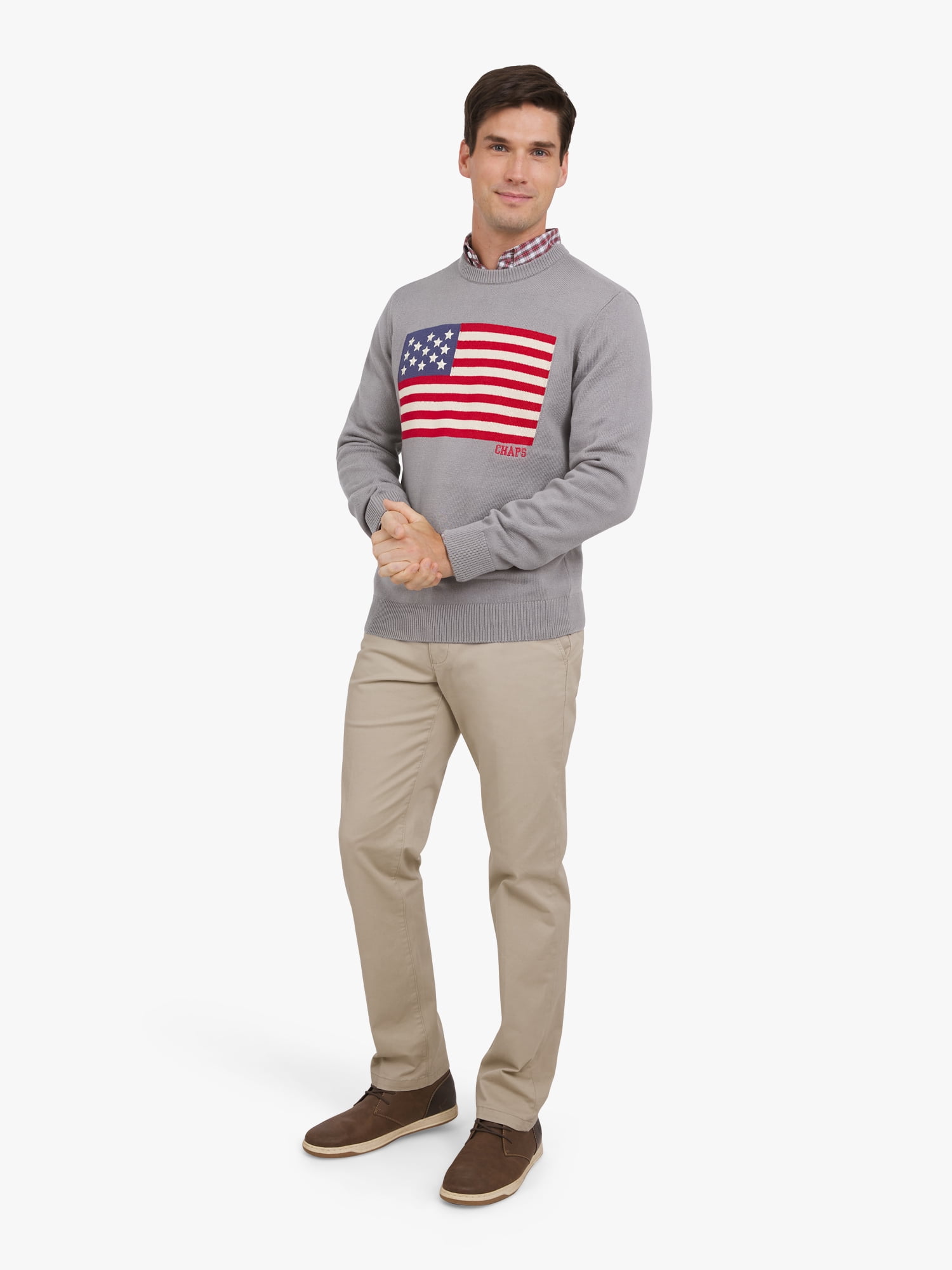 Chaps Men's & Big Men's Long Sleeve Flag Crewneck Sweater, Sizes S-3XL