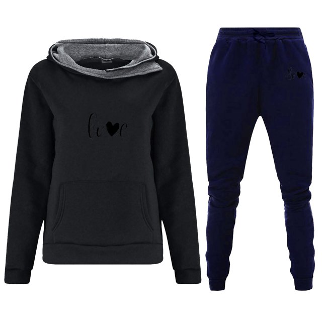 Gibobby Set Pants y Sudadera Mujer Conjuntos de sudadera con bloques de Color y cuello vuelto para mujer, trajes de 2 piezas, chándales, pantalones largos de (Negro,G)