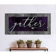 Sense Of Art | Gather V2 | Pantry Sign | Pictures for Living Room | Dining Room Wall Decor | Farmhouse Decor | Kitchen Decor | Gather Signs for Home Decor (Purple, 60x27)