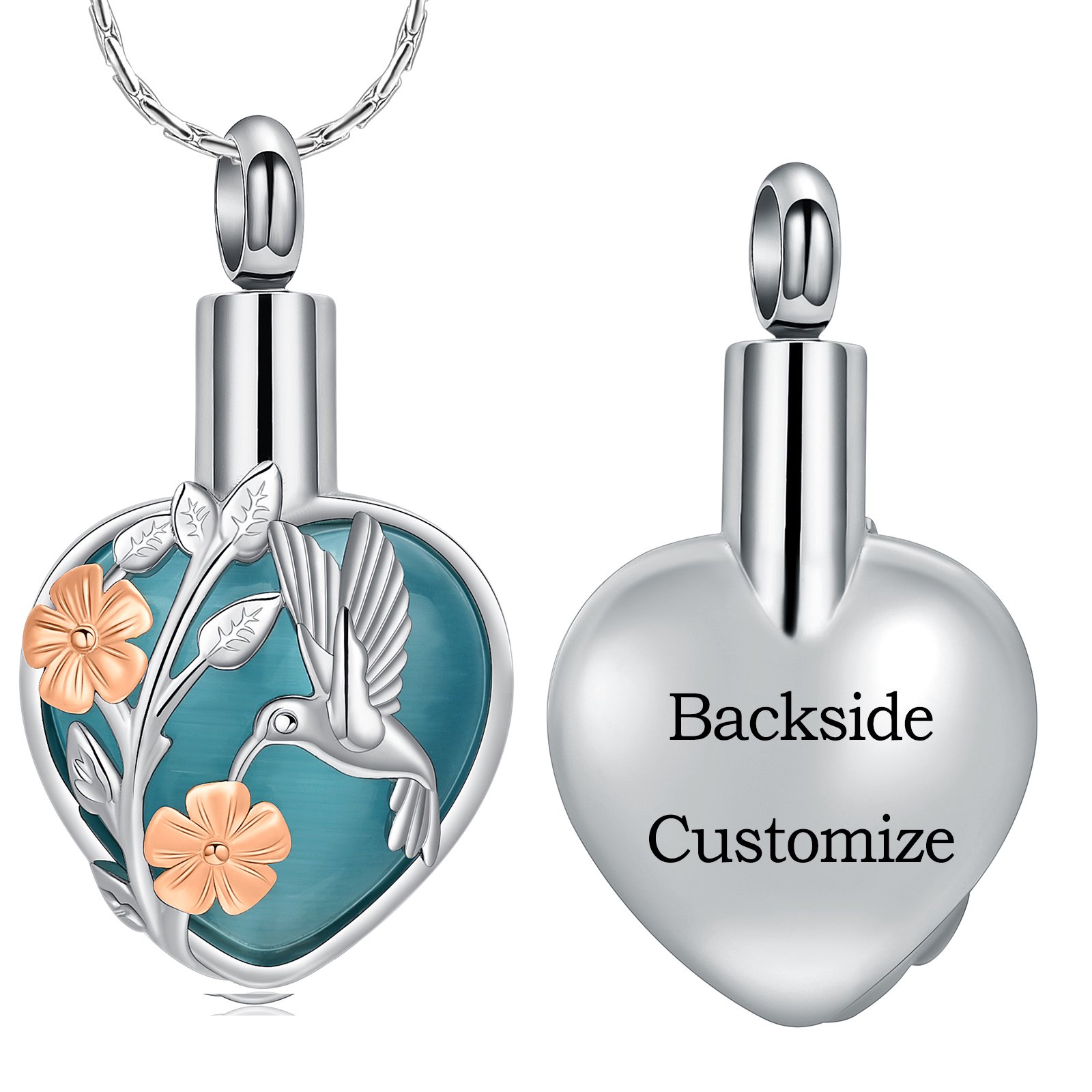 Personalize Stainless Steel Stone Heart Sunflower Hummingbird Urn Pendant Memory Necklace for Cremation Ashes Holder Memorial Jewelry