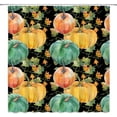 thumbnail image 2 of Fall Pumpkin Shower Curtain Thanksgiving Watercolor Pumpkin Autumn Harvest Featival Holiday Farmhouse Black Background Fabric Bathroom Curtain with Hook, 2 of 3