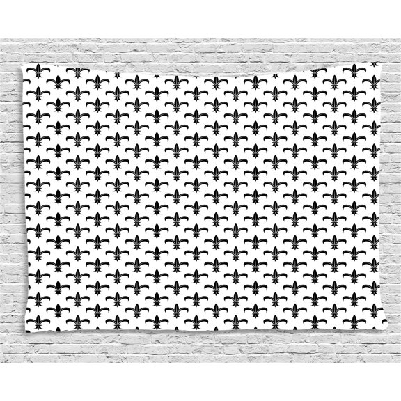 Fleur De Lis Tapestry, Floral Royal Black Lily Pattern Vintage Kingdom Insignia Flourish Ornament, Wall Hanging for Bedroom Living Room Dorm Decor, 60W X 40L Inches, Black White, by Ambesonne