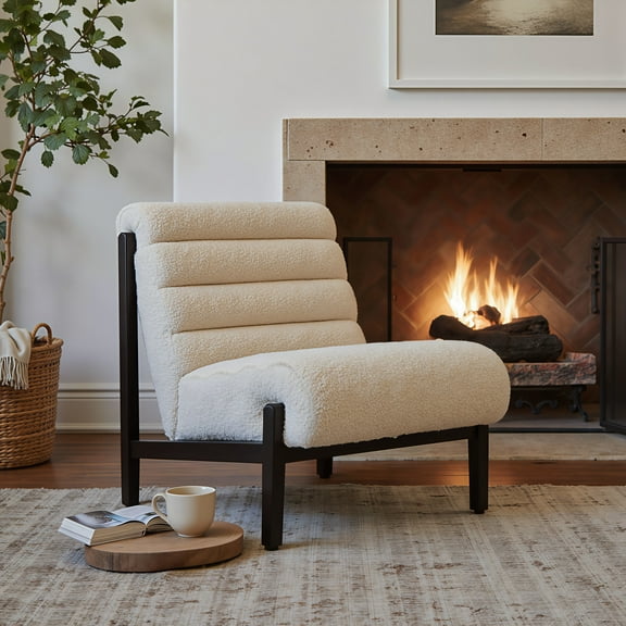 Maki Accent Chair Beige Accent Chair, Modern Style, Shearling style fabric, Plywood, Indoor Living