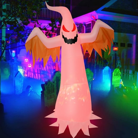 Halloween Inflatable White Ghost Blow Up Ghost Decoration Spooky Horror Evil with LED Flame Light Premium Waterproof Outdoor LED Light Ghost for Halloween Garden Party Yard