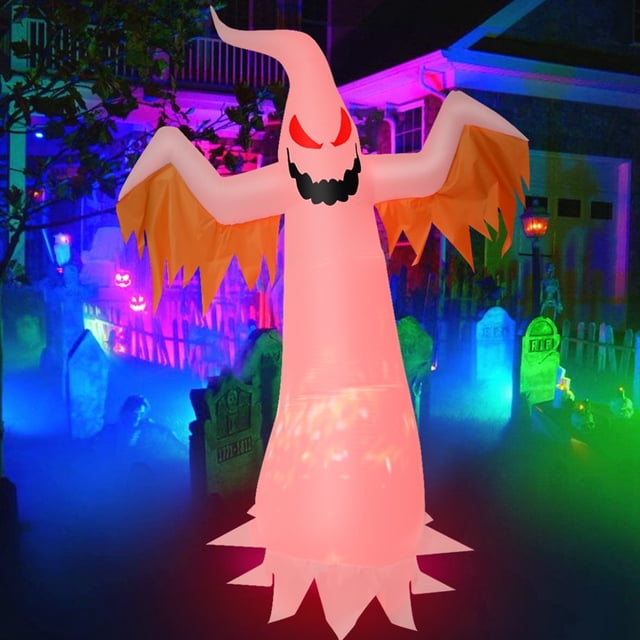 Halloween Inflatable White Ghost Blow Up Ghost Decoration Spooky Horror Evil with LED Flame Light Premium Waterproof Outdoor LED Light Ghost for Halloween Garden Party Yard